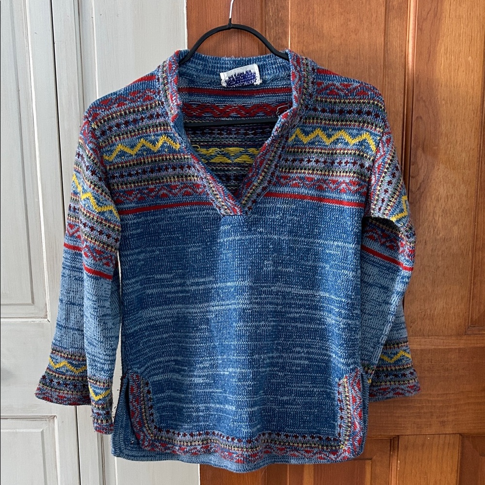 1960’s Vintage Bobbie Brooks Blue and Red Knit Sweater